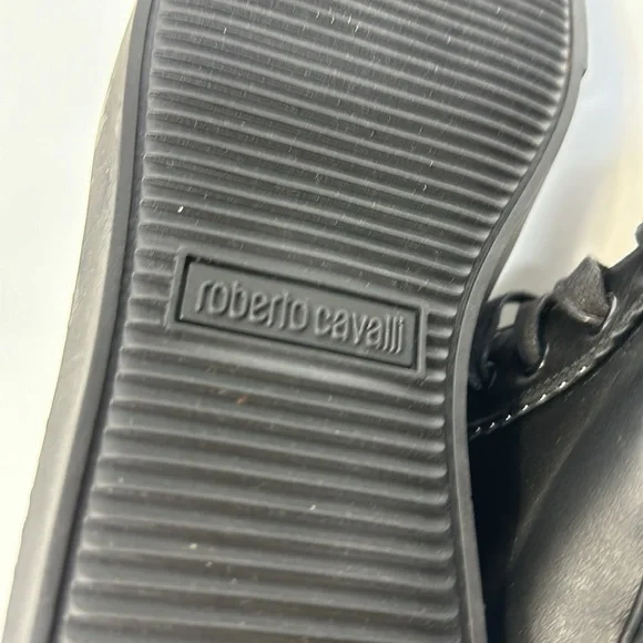 Roberto Cavalli ankle men’s boots / black leather with logo lace up rubber sole